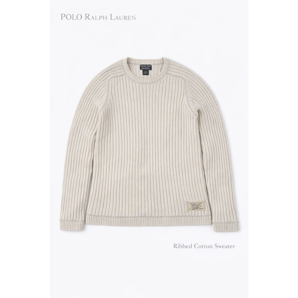 Vintage Polo Jeans Ralph Lauren Ribbed Heavyweight Cotton Sweater L Cream